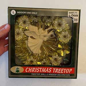 Vintage Porcelain Angel Wreath Lighted Christmas Tree Topper Holiday Decor
